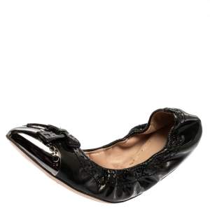 Pre Owned Miu Miu Green Patent Leather Scrunch Ballet  Flats Size 39.5