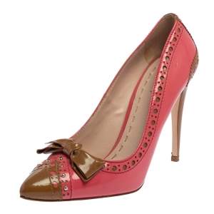 Miu Miu Pink/Brown  Patent Leather Bow Pointed Toe Pumps Size 39.5