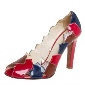 Miu Miu Multicolor Patent Leather Patchwork Peep Toe Pumps Size 36.5