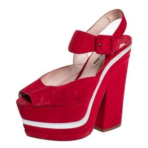 Miu Miu Red Suede Platform Sandals Size 36