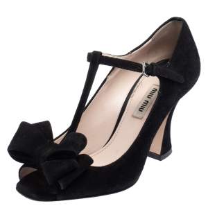 Miu Miu Black Suede Bow T-Strap Sandals Size 36
