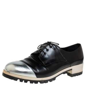 Miu Miu Black/Silver Leather Lace Up Derby Size 38