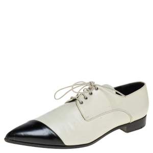 Miu Miu Off-white/Black Leather Cap Toe Pointed Toe Derby Size 38