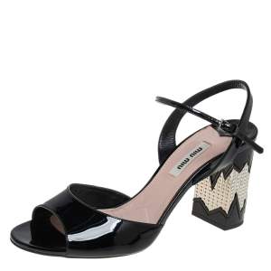 Miu Miu Black Patent Leather Slingback Sandals Size 39.5