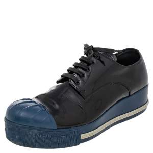 Miu Miu Black/Blue Patent Leather Rubber Cap Toe Platform Sneakers Size 39