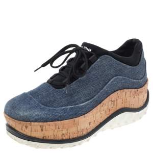 Miu Miu Blue Denim Astro Cork Platform Sneakers Size 36.5