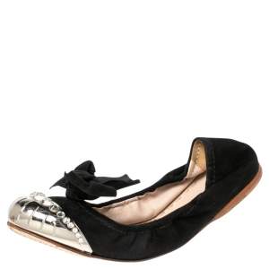 Miu Miu Black Suede Cap Toe Ballet Flats Size 39.5