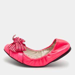 Miu Miu Pink Patent Leather Bow Scrunch Ballet Flats Size 37