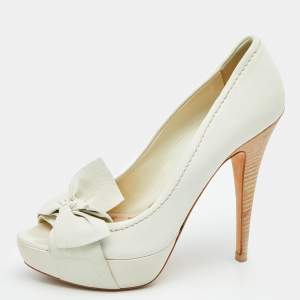 Miu Miu White Leather Bow Platform Pumps Size 37.5