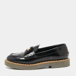 Pre Owned Miu Miu Black Leather Slip On Loafers  Size 36