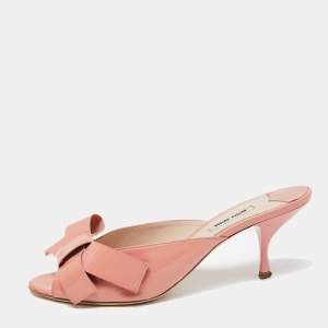 Miu Miu Pink Patent Leather Bow Slide Sandals Size 40