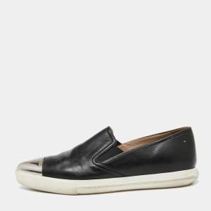 Miu Miu Black Leather Metal Cap Toe Slip-On Sneakers Size 36
