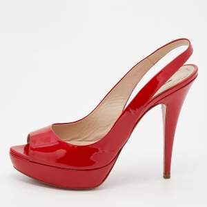Miu Miu Red Patent Leather Peep Toe Platform Slingback Sandals Size 40