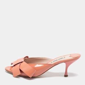 Miu Miu Blush Pink Patent Leather Bow Mules Size 36.5