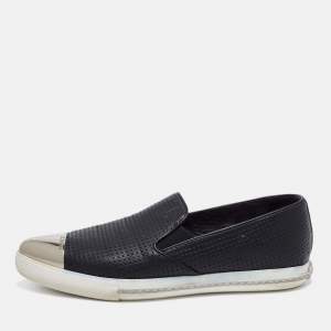 Miu Miu Black Perforated Leather Metal Cap Toe  Sneakers Size 38