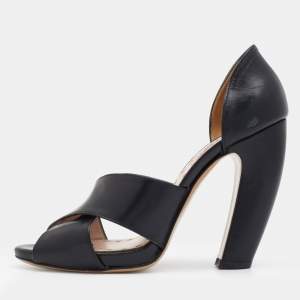 Miu Miu Black Leather Criss Cross Sandals Size 37