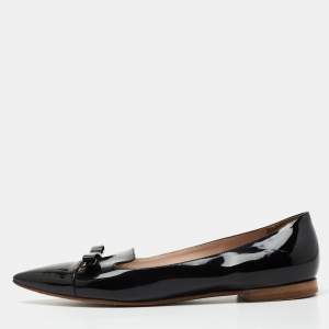 Pre Owned Miu Miu Black Patent Leather Bow Ballet Flats Size 38