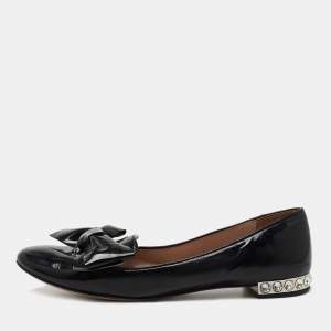 Miu Miu Black Patent Leather Bow Smoking Slippers Size 38.5