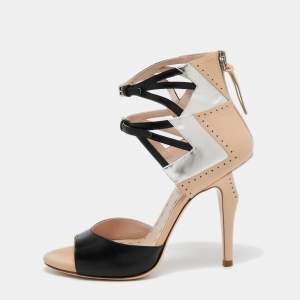Miu Miu Black/Beige Leather Open Toe Ankle Strap Sandals Size 36