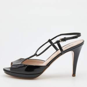 Miu Miu Black Patent Leather T-Strap Sandals Size 39