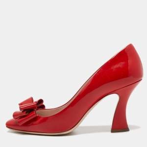 Miu Miu Red Patent Leather Block Heel Pumps Size 40
