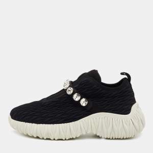 Miu Miu Black Nylon Crystal Embellished Low Top Sneakers 36