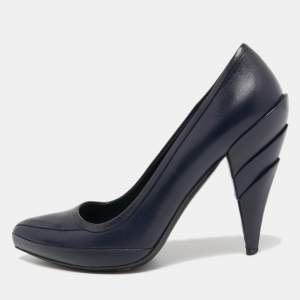 Miu Miu Navy Blue Leather Pointed Toe Pumps Size 40