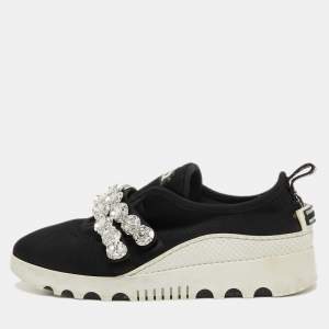 Miu Miu Black Knit Fabric Crystal Embellished Slip On Sneakers Size 36.5