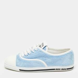 Miu Miu Blue/White Terry Fabric and Rubber Low Top Sneakers Size 39.5