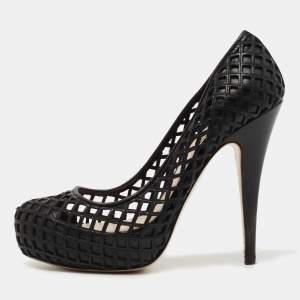 Miu Miu Black Woven Leather Platform Pumps Size 35