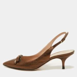 Miu Miu Metallic Brown Leather Bow Slingback Pumps Size 39