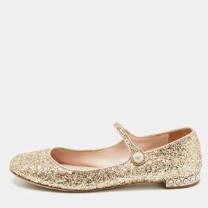 Miu Miu Gold Glitter Mary Jane Ballet Flats Size 40