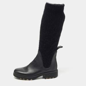 Miu Miu Black Fur and Leather Biker Boots Size 37