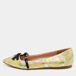 Miu Miu Multicolor Brocade Fabric And Satin Trim Giada Bow Pointed Toe Ballet Flats Size 37.5