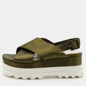 Miu Miu Green Satin Ankle-Strap Flat Platform Sandals Size 37