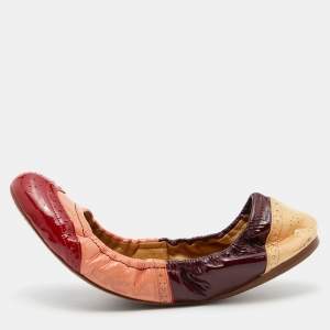 Miu Miu Multicolor Brogue Patent Leather Scrunch Ballet Flats Size 41