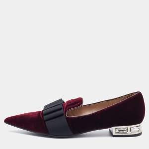 Miu Miu Burgundy/Black Velvet Bow Ballet Flats Size 39