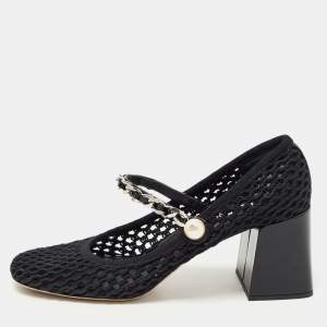 Miu Miu Black Mesh and Patent Block Heel Pumps Size 39