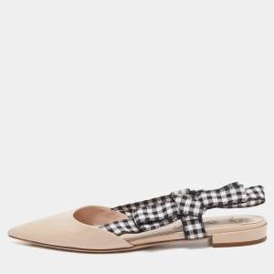 Miu Miu Tricolor Patent Leather and Gingham Fabric Bow Slingback Flats Size 38