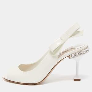 Miu Miu Cream Patent Leather Slingback Sandals Size 36.5