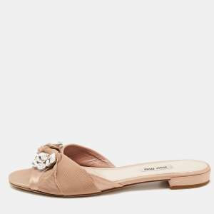 Miu Miu Beige Satin and Crystal Slide Flats Size 40