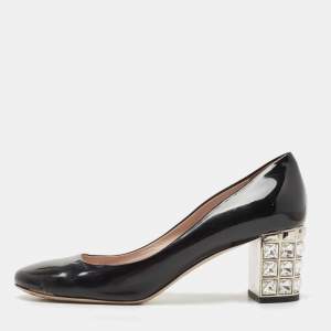 Miu Miu Black Patent Leather Crystal Embellished Heel Pumps Size 39