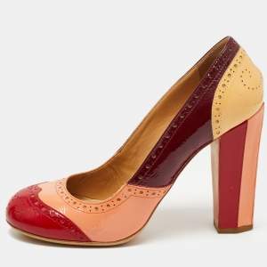 Miu Miu Multicolor Patent Leather Brogue Block Heel Pumps Size 40