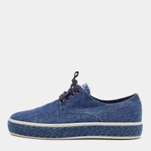 Miu Miu Blue Denim Low Top Lace Up Sneakers Size 37.5