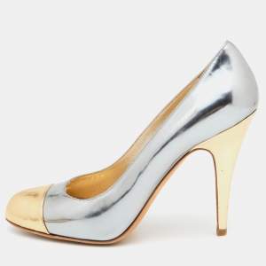 Miu Miu Silver/Gold Patent Leather Platform Pumps Size 39.5