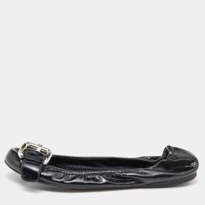 Miu Miu Black Patent Leather Scrunch Buckle Ballet Flats Size 38.5