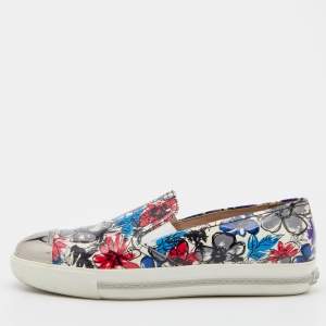 Miu Miu Multicolor Printed Patent Leather Metal Cap Toe Slip On Sneakers Size 38