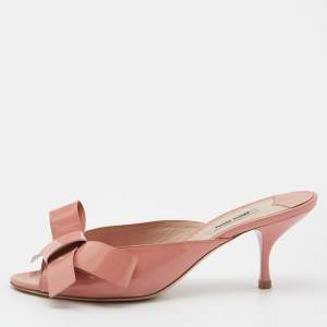Miu Miu Pink Patent Leather Bow Slide Sandals Size 40