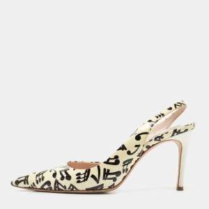 Miu Miu Light Yellow Printed Patent Leather Slingback Pumps Size 40