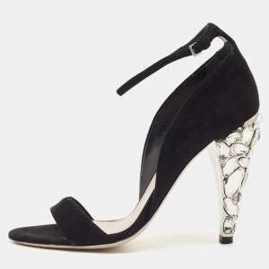 Miu Miu Black Suede Ankle Strap Sandals Size 37